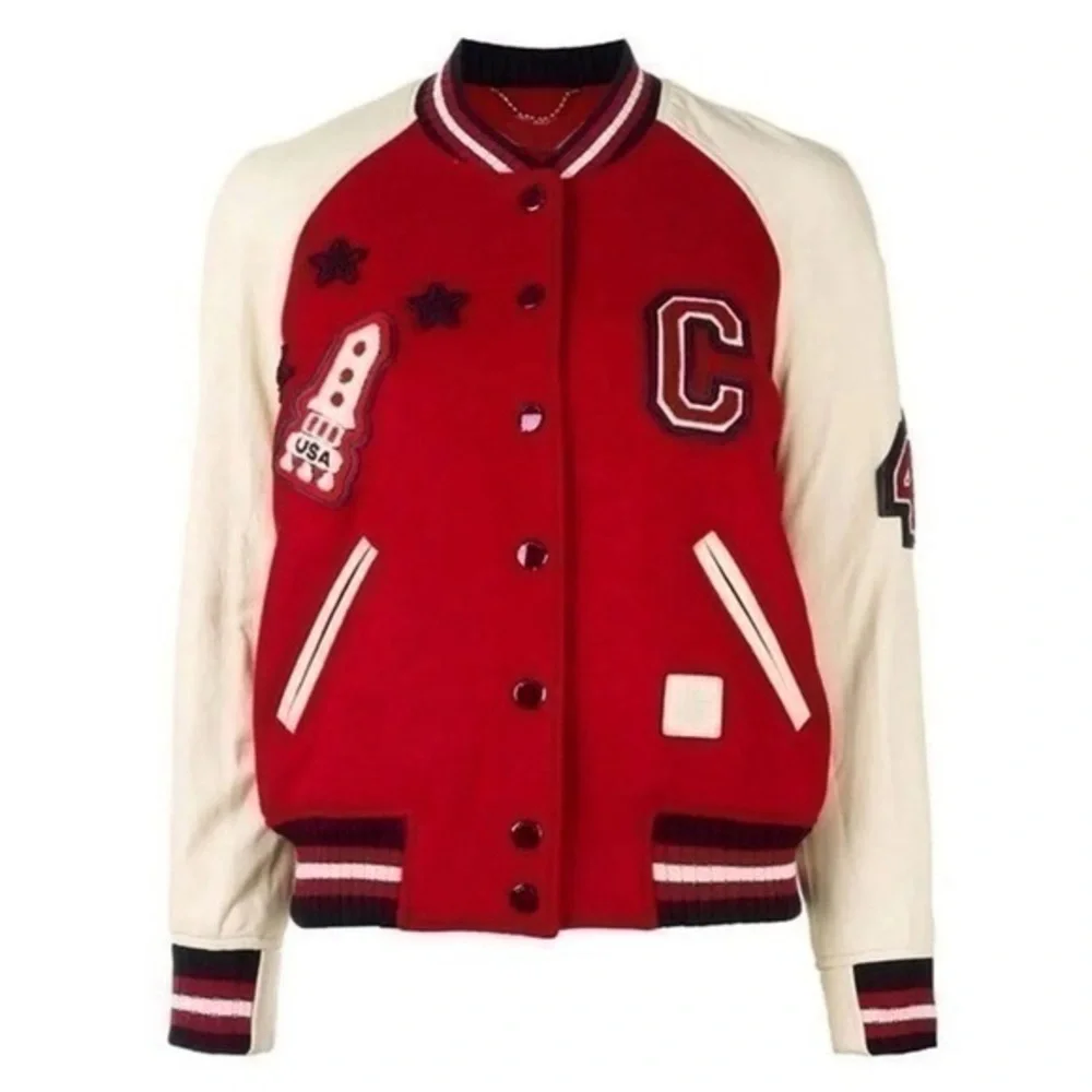 Coach • Varsity Wool & Leather Rocket Ship Patch Bomber Jacket US 6 RARE EUC